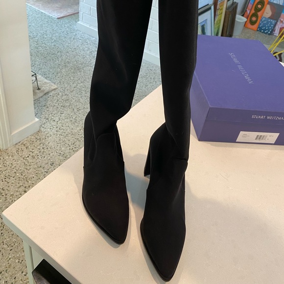 LIKE NEW Stuart Weitzman over the knee thigh high black boot. Scuba material - Picture 12 of 13
